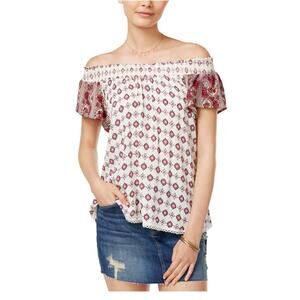 Self E Crochet Trim Knit Cold Shoulder or Short Sleeve Shirt Blouse | Size Large